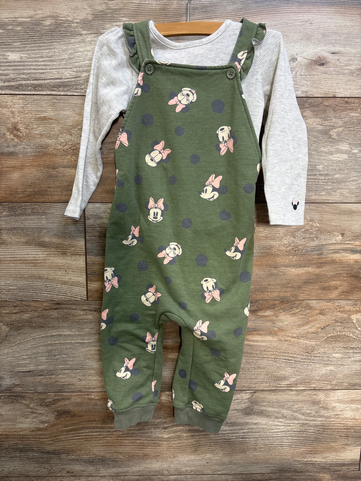 Disney Junior 2pc Minnie Mouse Ribbed Long Sleeve Shirt & Overalls Grey sz 4T