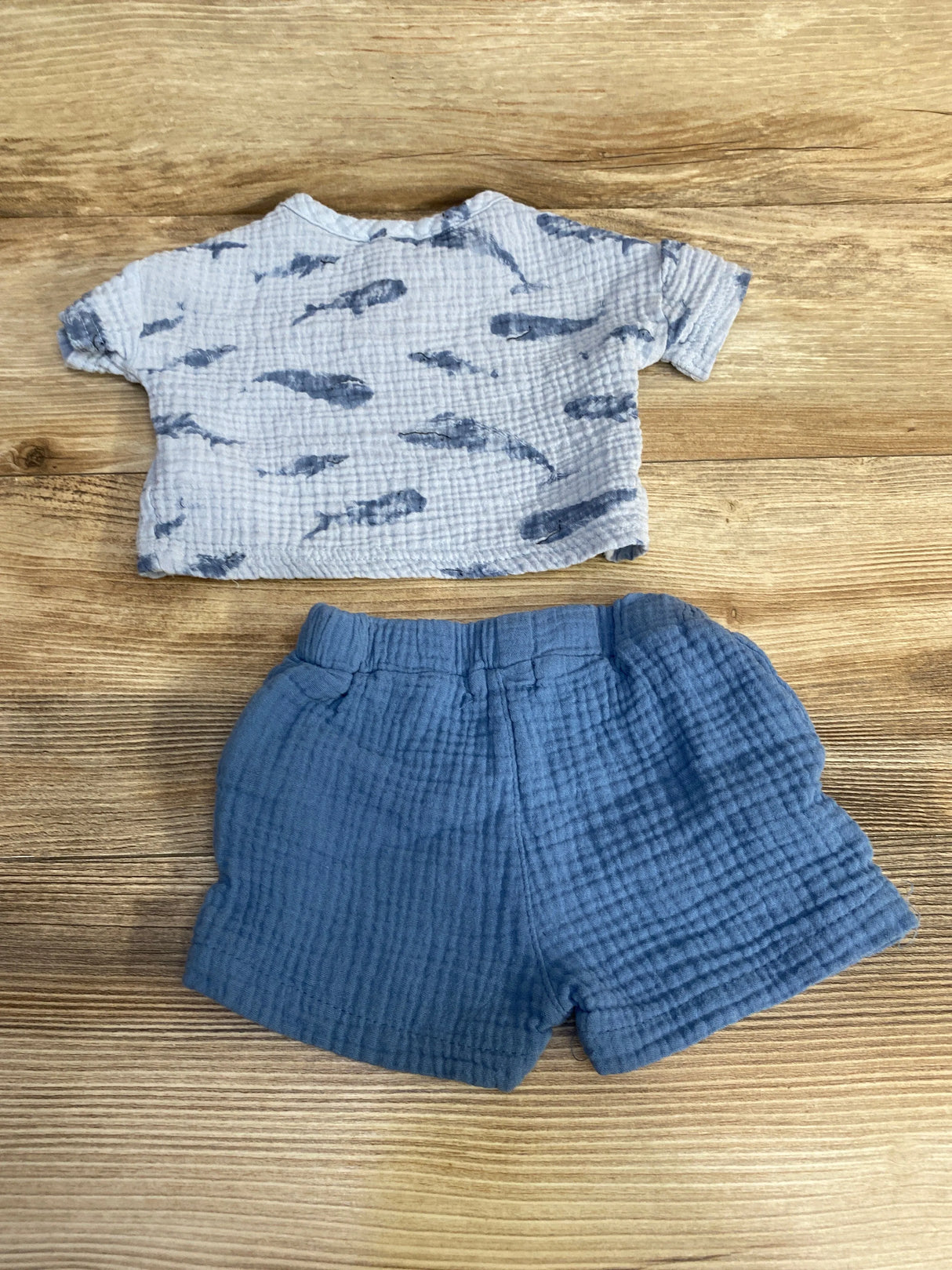 Rabbit + Bear 2pc Pocket Shirt & Shorts Blue sz 3-6m
