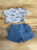 Rabbit + Bear 2pc Pocket Shirt & Shorts Blue sz 3-6m