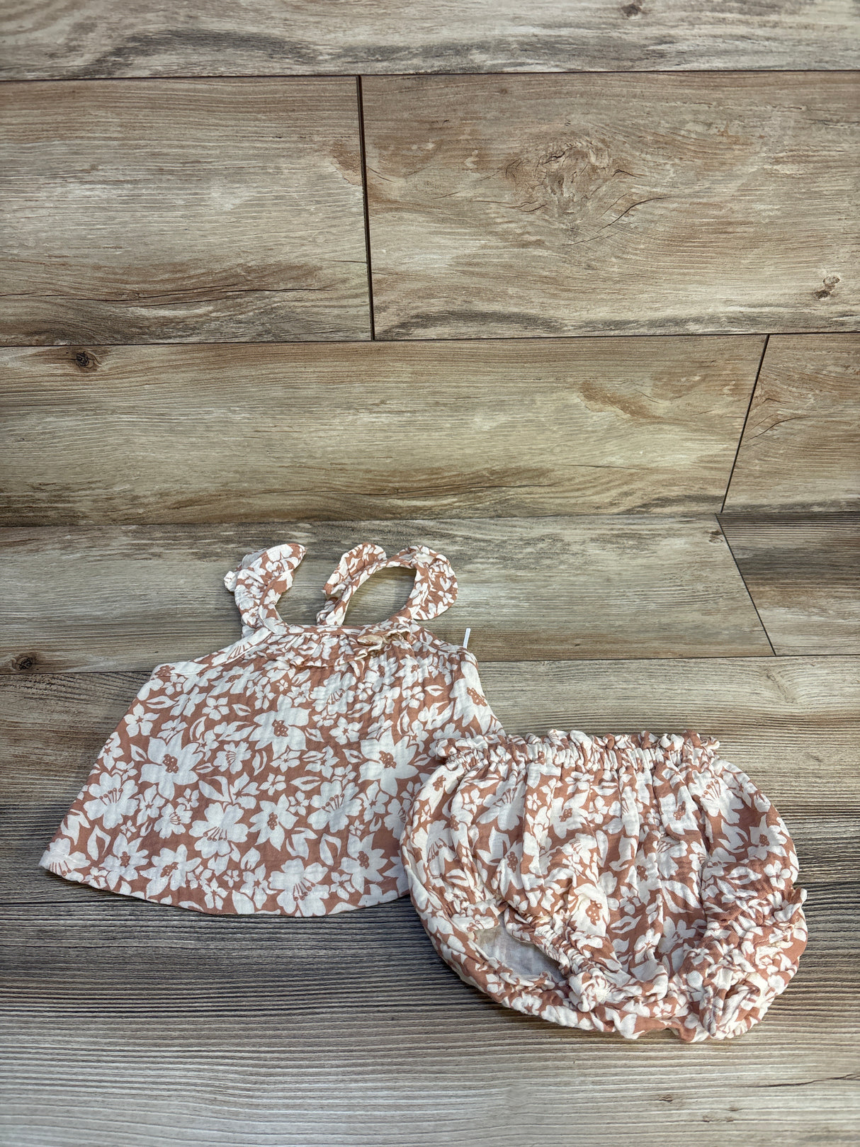 NEW Grayson Collective 2pc Floral Gauze Top & Bottoms Set Peach Blush sz 3-6m