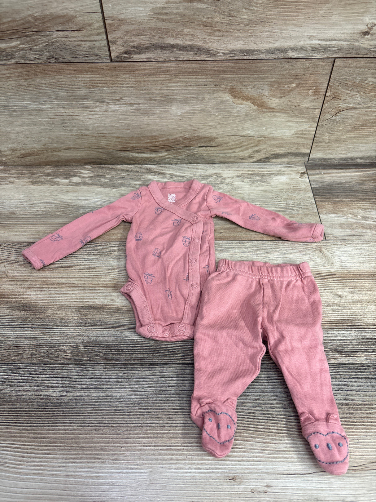 Just One You 2pc Kimono Bodysuit & Footed Pants Set Pink sz Preemie