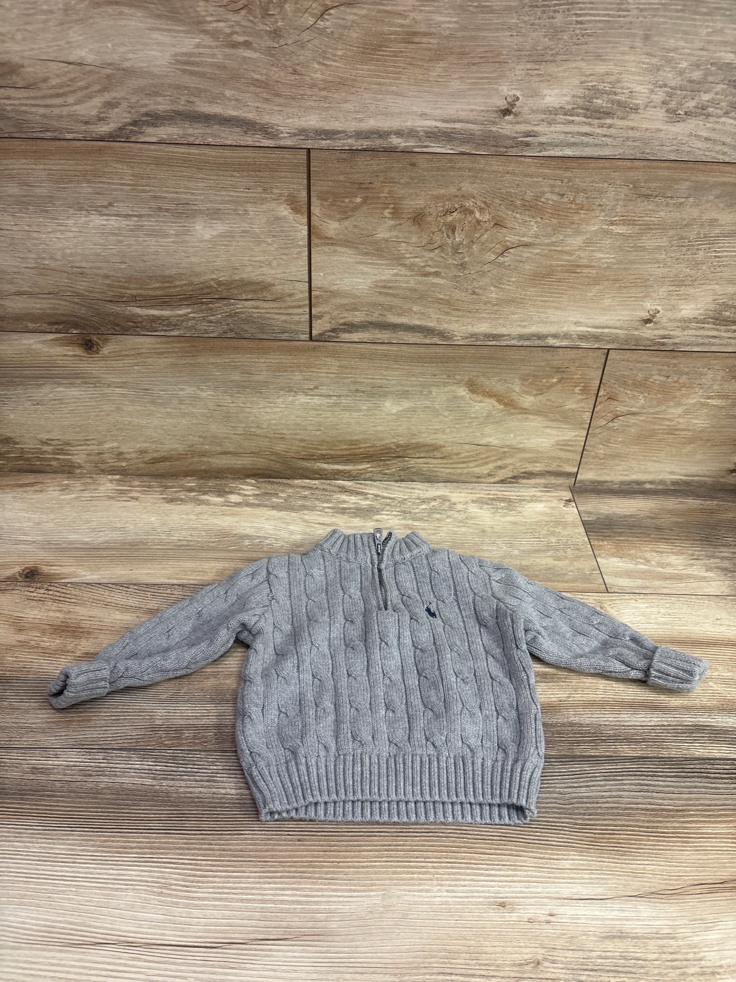 Ralph Lauren Cable Knit Cotton Quarter Zip Sweater Grey sz 12m