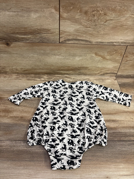 White Kate Quinn bamboo baby creeper with black dragon print, size 6-12m.