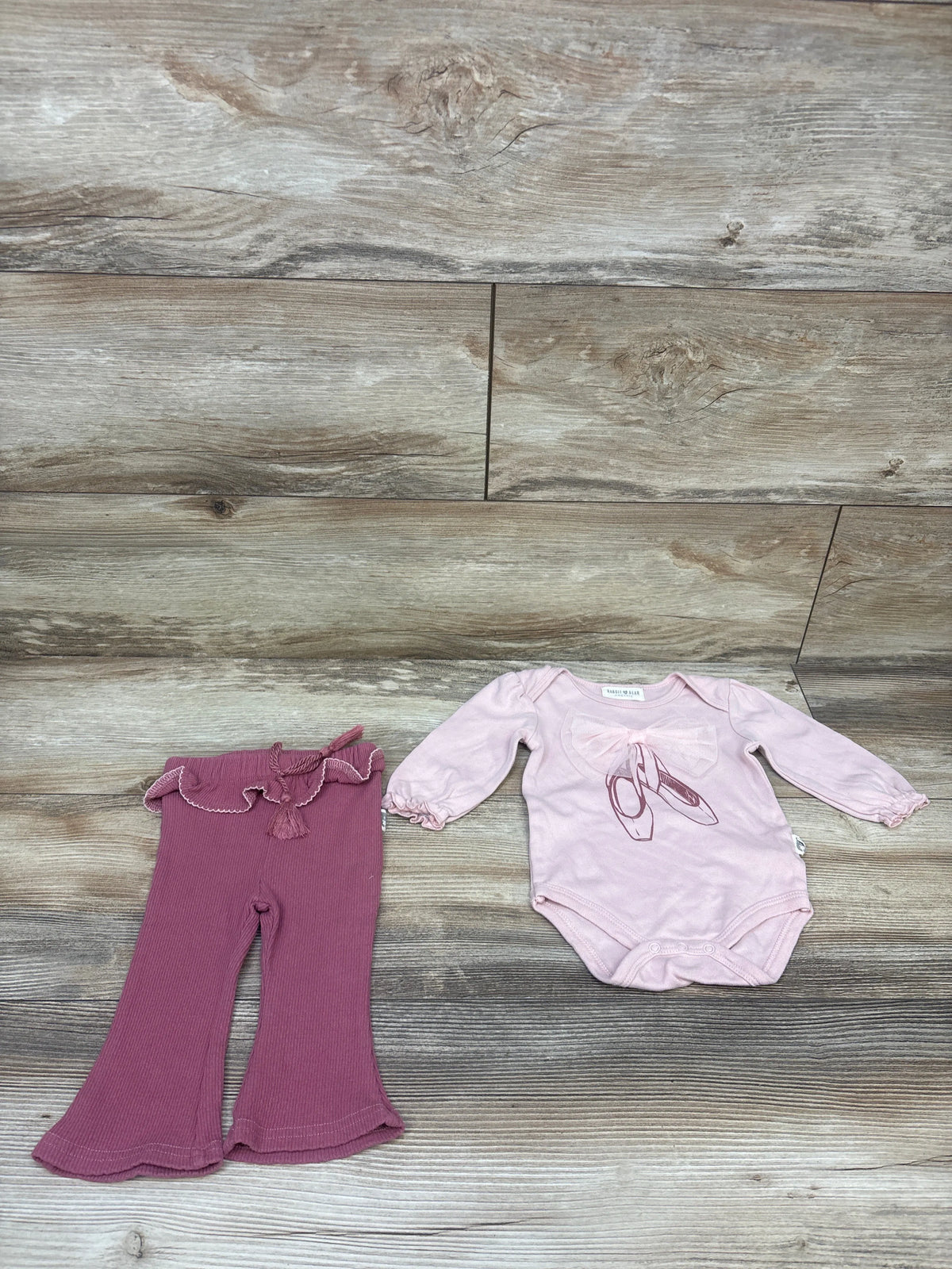 Rabbit + Bear Organic 2pc Long Sleeve Bodysuit & Pants Pink sz 3/6m