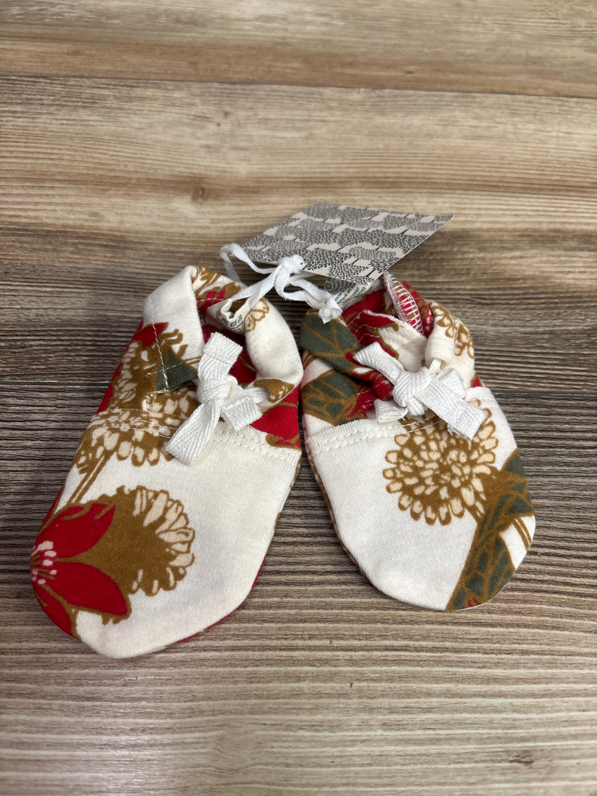 NEW Kate Quinn Red Retro Floral Tie Booties Cream sz 4/5c (12-18m)