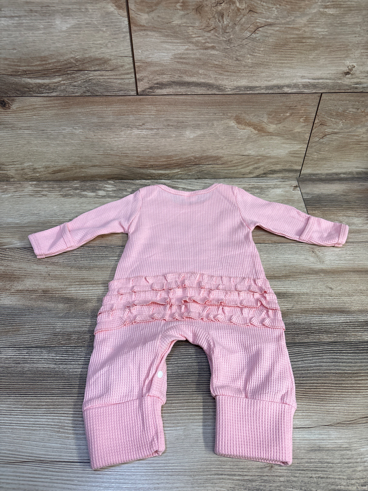 Shein Waffle Knit 'Hello I'm New Here' Convertible Ruffle Coverall Pink sz 0-3m