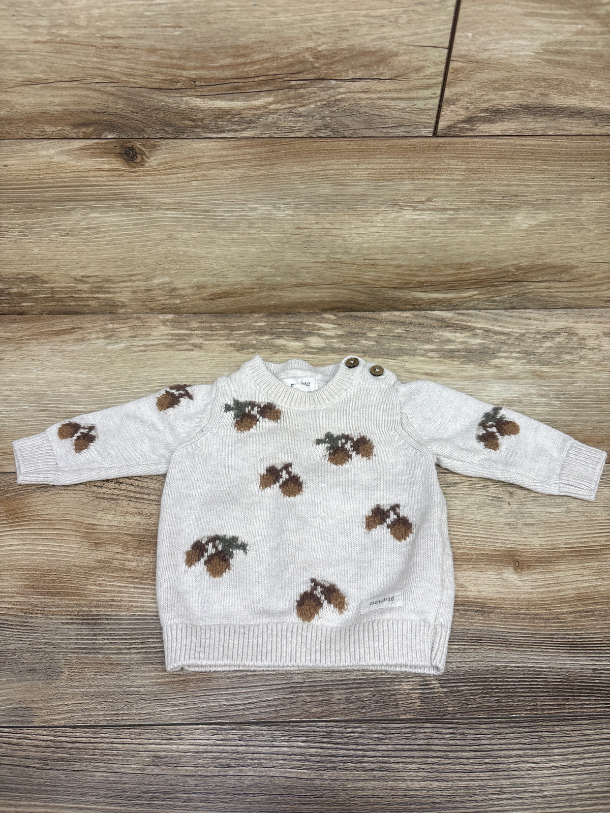 Newbie Acorn Print Knit Sweater Ivory sz 1-2m