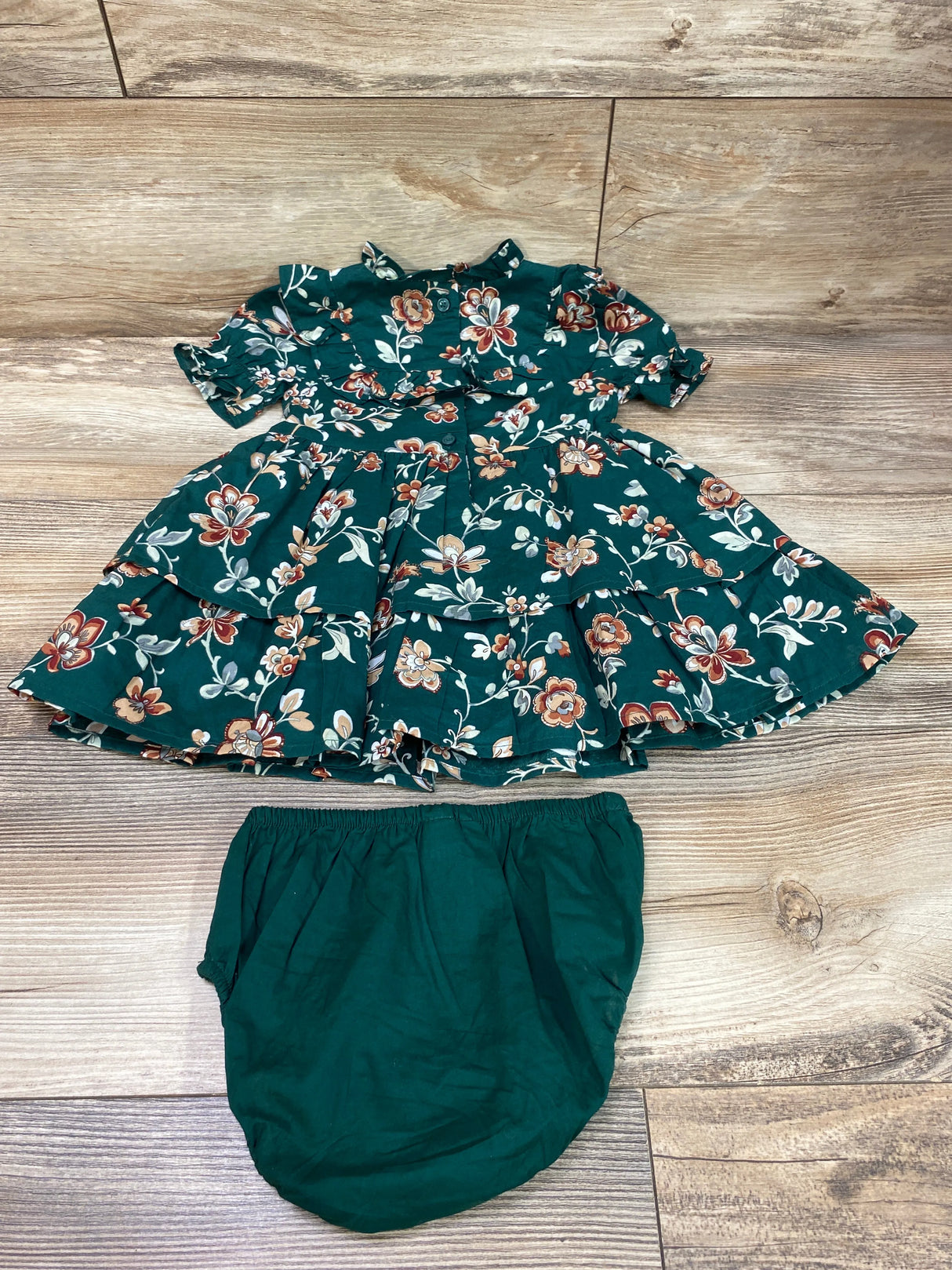 Janie & Jack Enchanted Forest Floral Green Ruffle Dress sz 12-18m