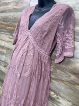 Pink Blush Maternity Lace Mesh Overlay Maxi Dress Mauve sz Large