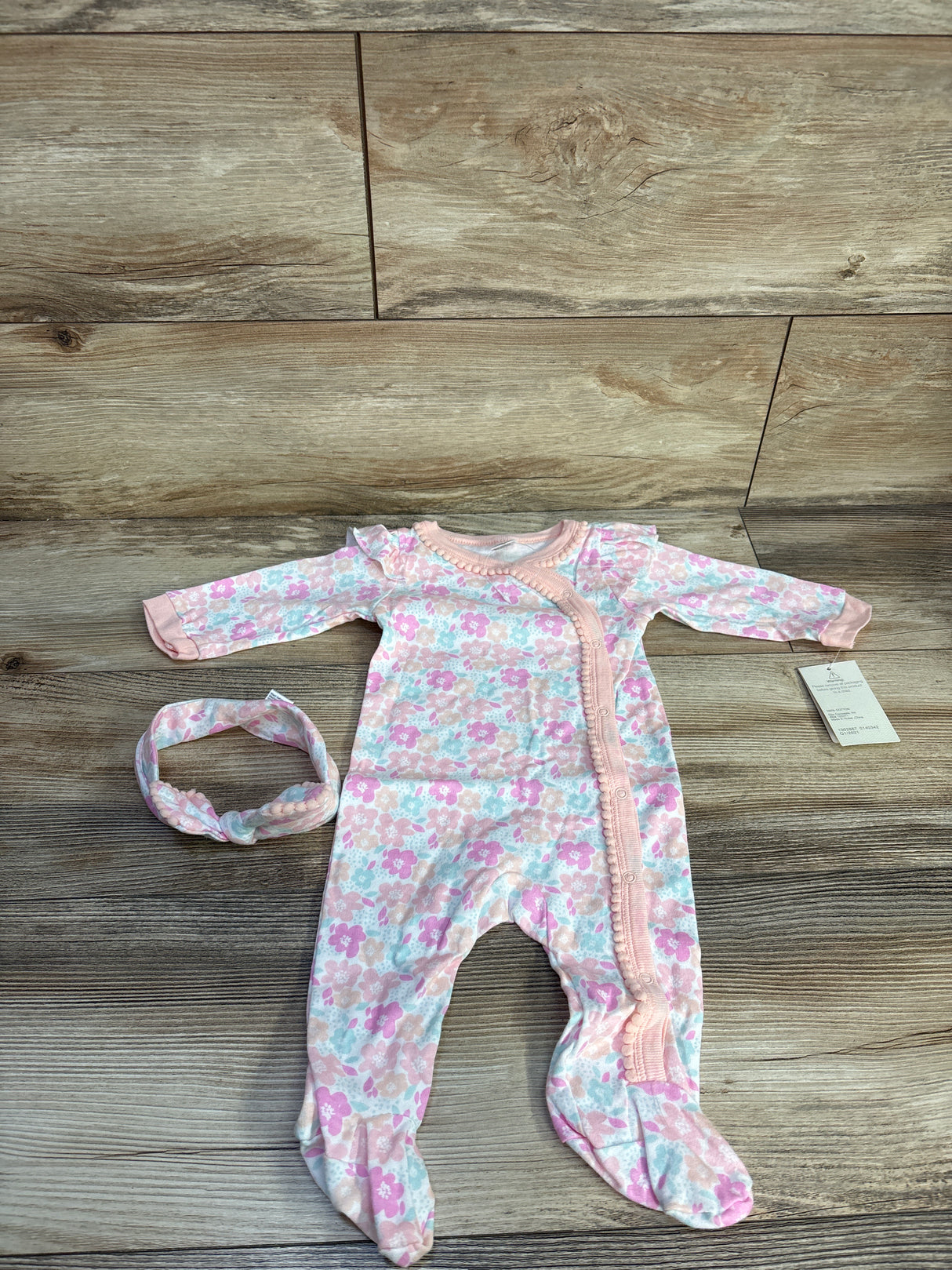 NEW Baby Kiss 2pc Floral Sleeper & Headband Set White sz 6-9m