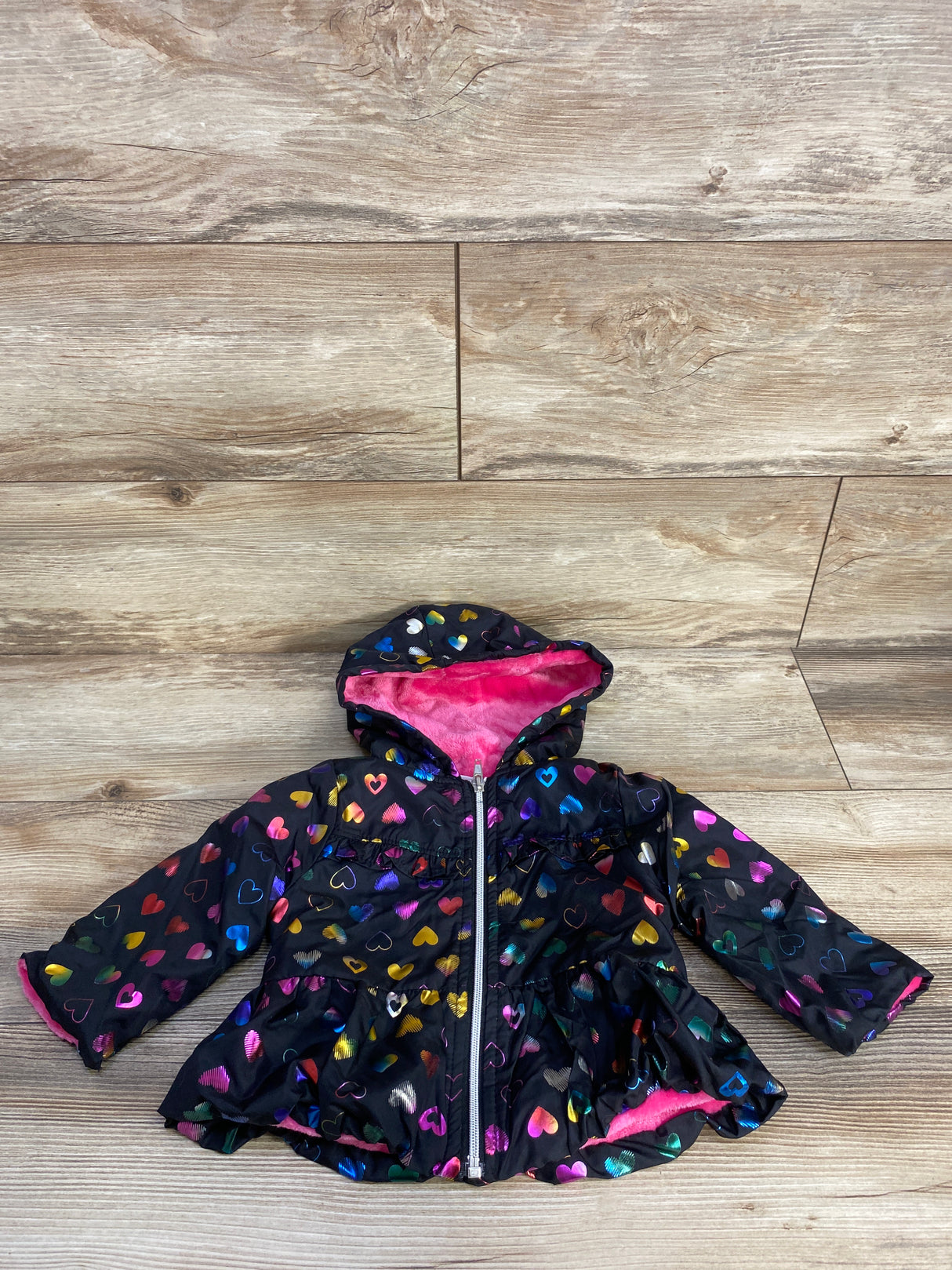 Penelope Mack Heart Print Full Zip Plush Lined Coat Black sz 12m