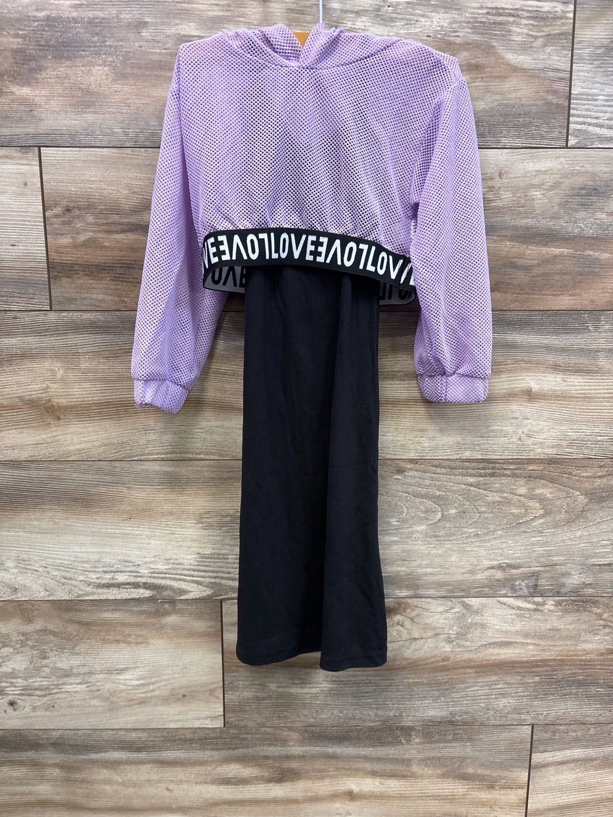 NWOT Shein 2pc Ribbed Tank Dress & Mesh Cropped Hoodie Set Purple sz 5/6T