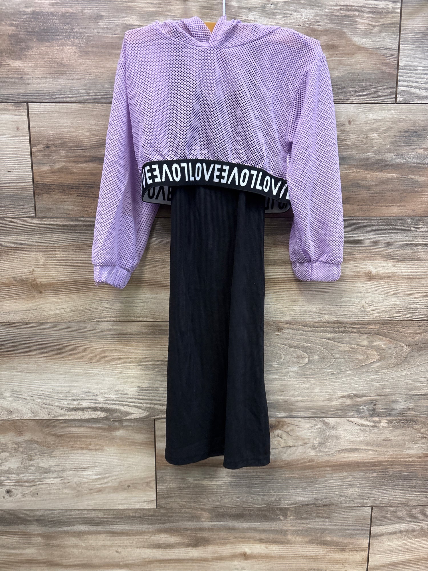 NWOT Shein 2pc Ribbed Tank Dress & Mesh Cropped Hoodie Set Purple sz 5/6T