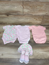 NEW Little Beginnings 5pc Bodysuit, Hat, & Booties Set Pink sz 3-6m