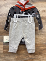 NEW Disney Baby 3pc Mickey Mouse Bodysuit, Pants, & Bib Set Grey sz 3/6m