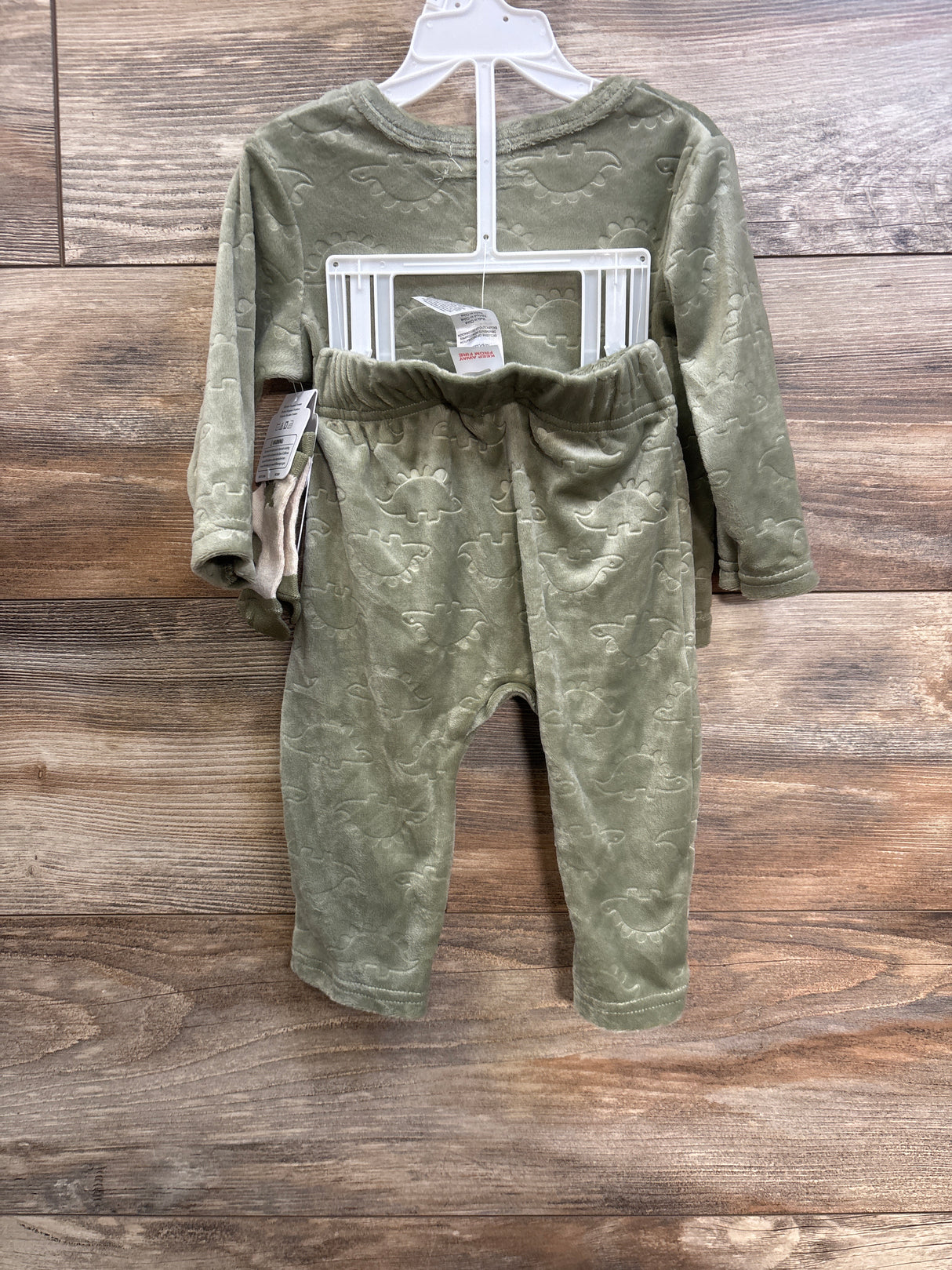 NEW Rene Rofe 3pc Dinosaur Velour Sweatshirt, Joggers, & Socks Green sz 6-9m
