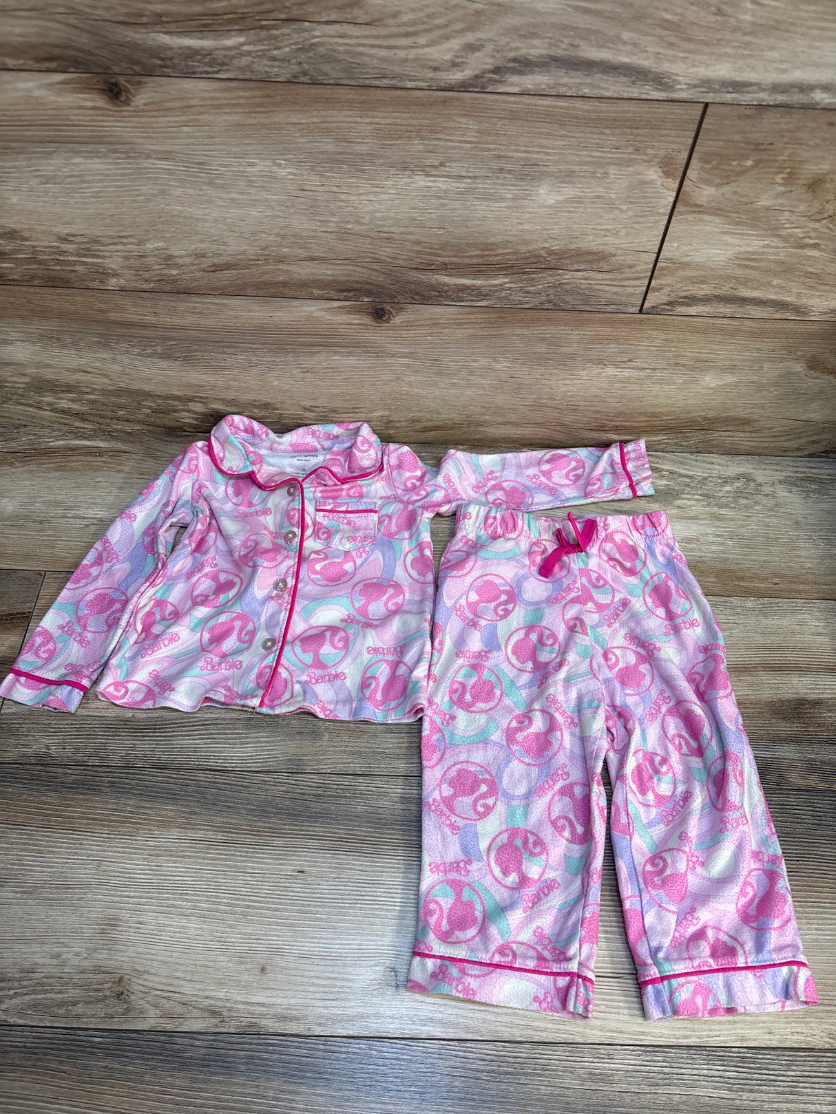 Barbie 2pc Coat Style Pajama Set Pink sz 2T