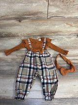 2pc Plaid Jumpsuit & Bow Headband Set Brown sz 6-9m