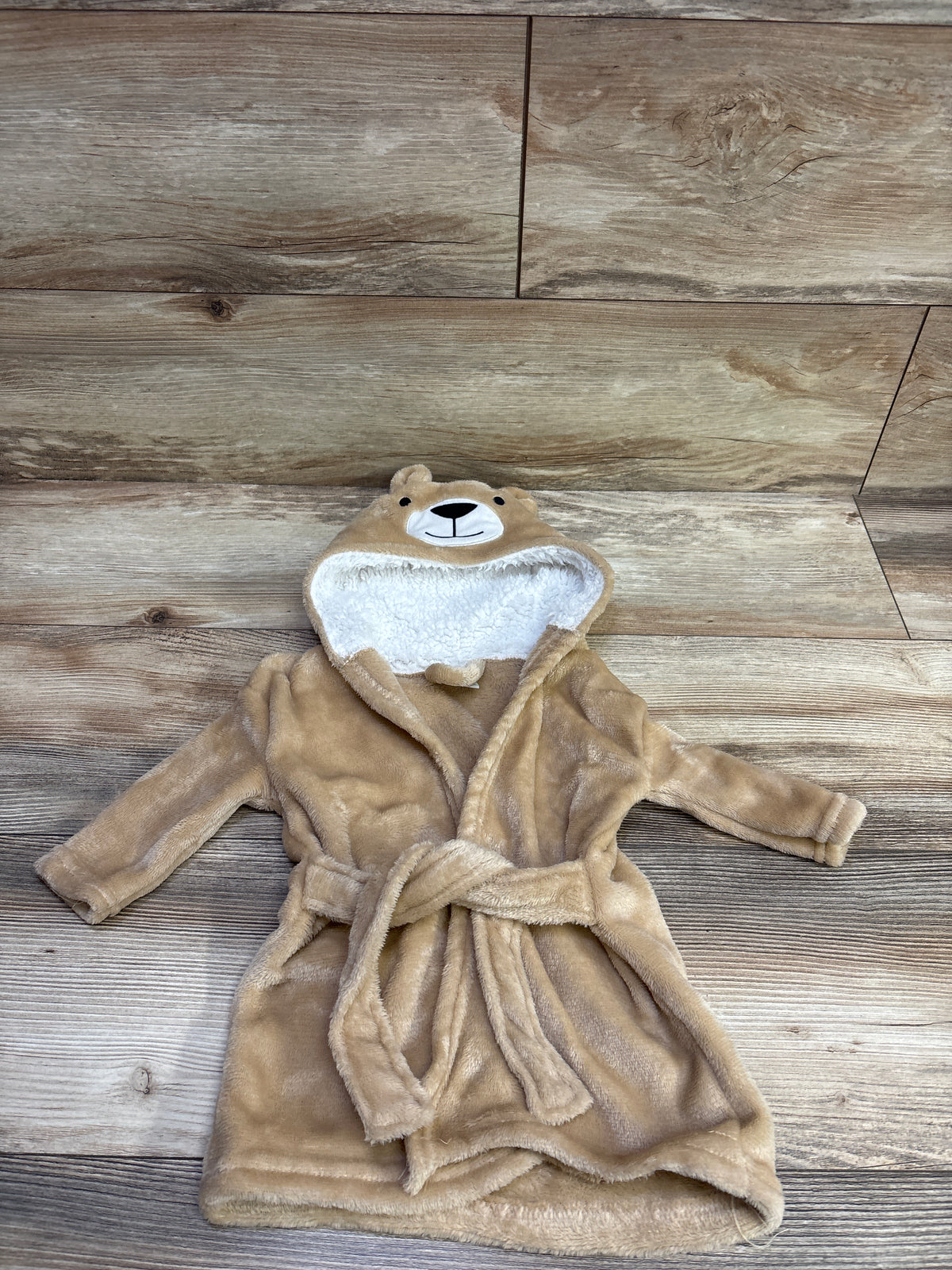 Modern Baby Bear Plush Hooded Bath Robe Tan sz 0-9m
