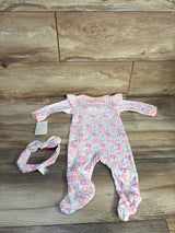 NEW Baby Kiss 2pc Floral Sleeper & Headband Set White sz 6-9m
