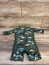 Best For All Shark Print Long Sleeve Zip Rash Guard Romper Green sz 12-18m