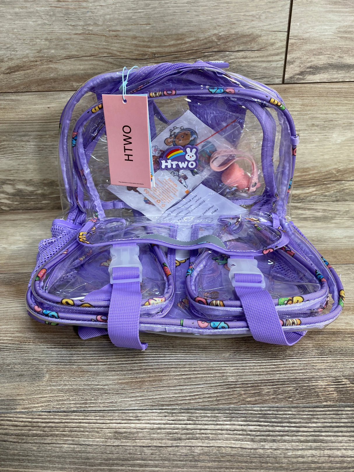 NEW HTWO Clear Backpack for Kids, School, Stadium Events, Cute Bookbag (Purple)