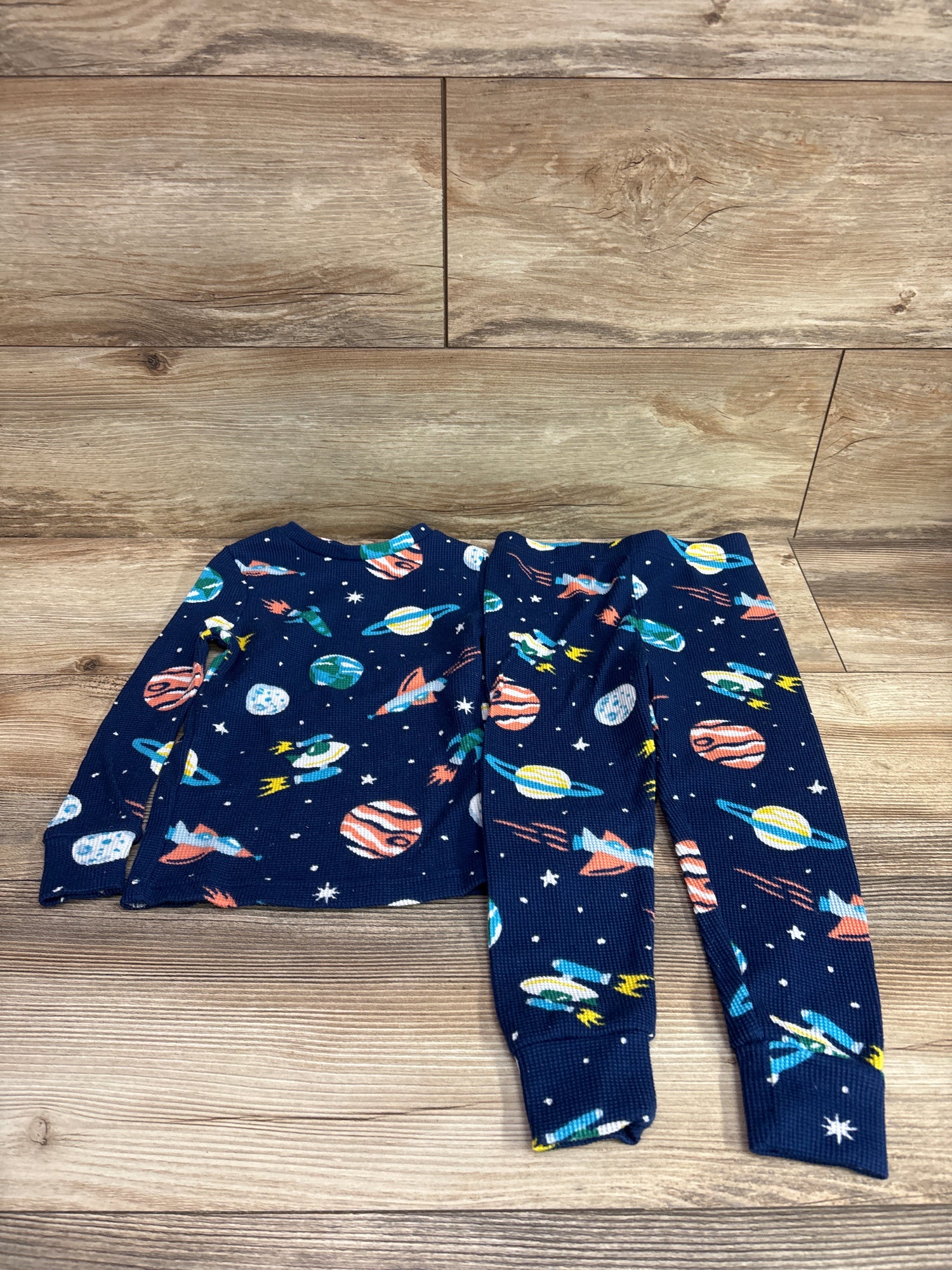 Saint Eve 2pc Waffle Knit Space Pajama Set Navy sz 4T