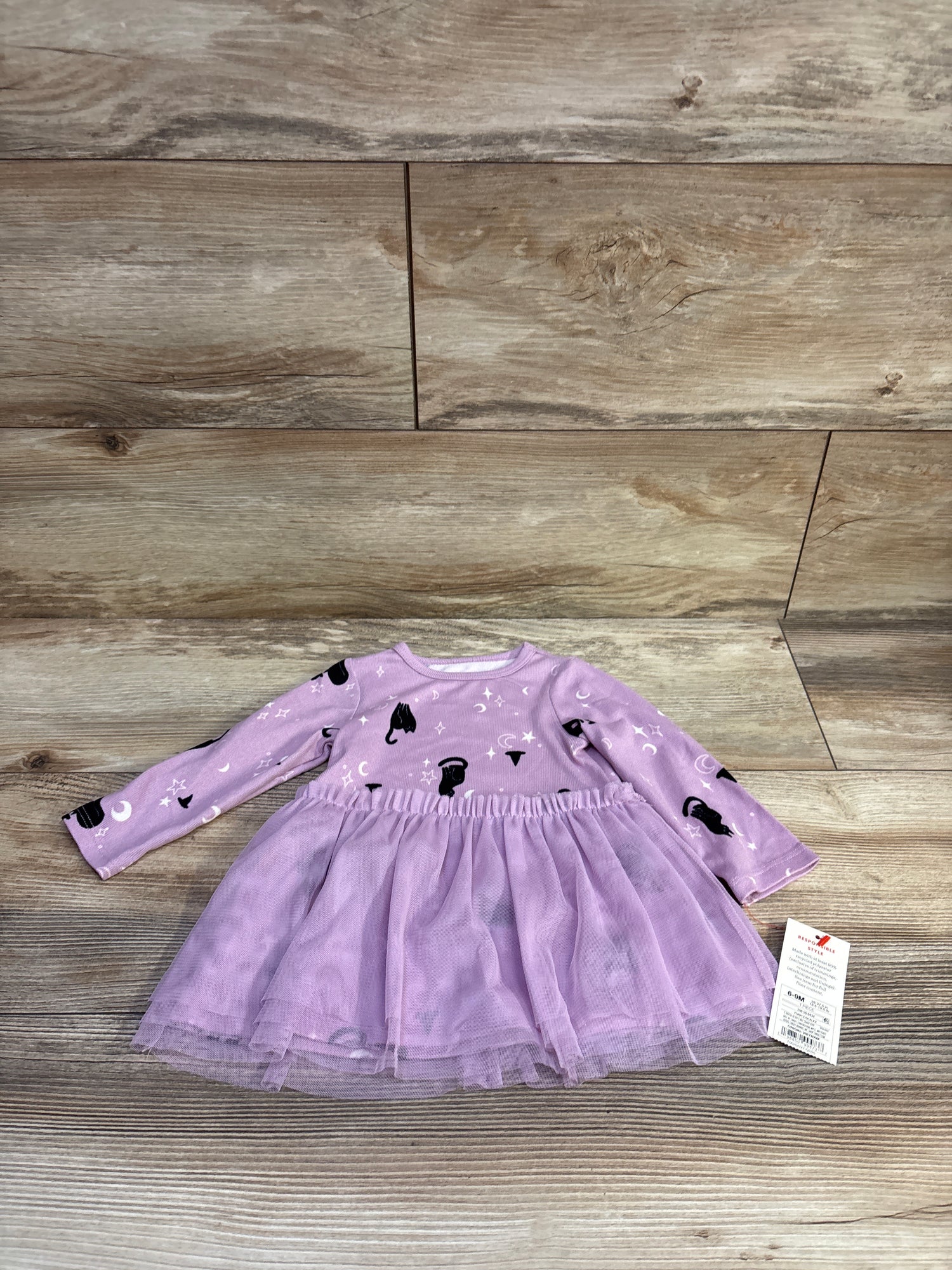 NEW Cat & Jack Halloween Cat Witch Long Sleeve Tulle Dress Purple sz 6-9m