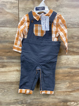 Tommy Bahama 3pc Plaid Shirt & Overalls Set Coral sz 3-6m