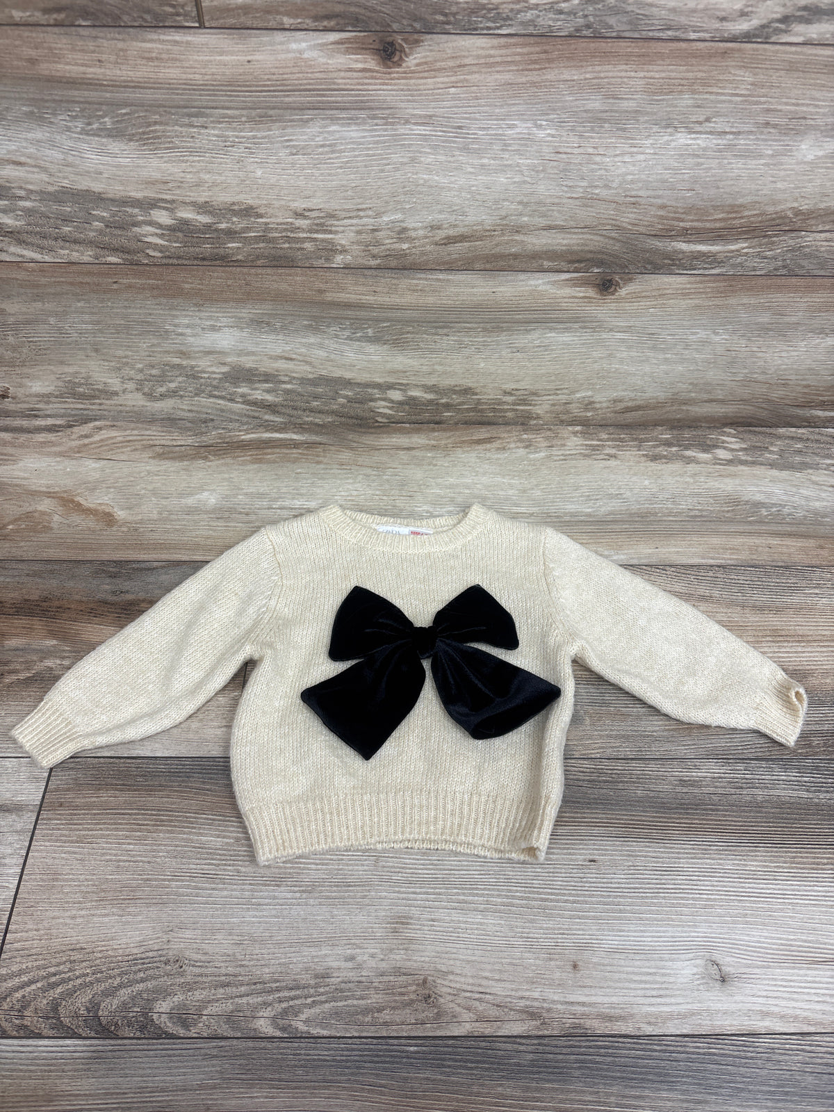 Zara Velvet Bow Knit Sweater Cream sz 9-12m