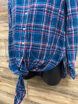NEW Gap Maternity Flannel Plaid Tie-Front Shirt Blue sz Small