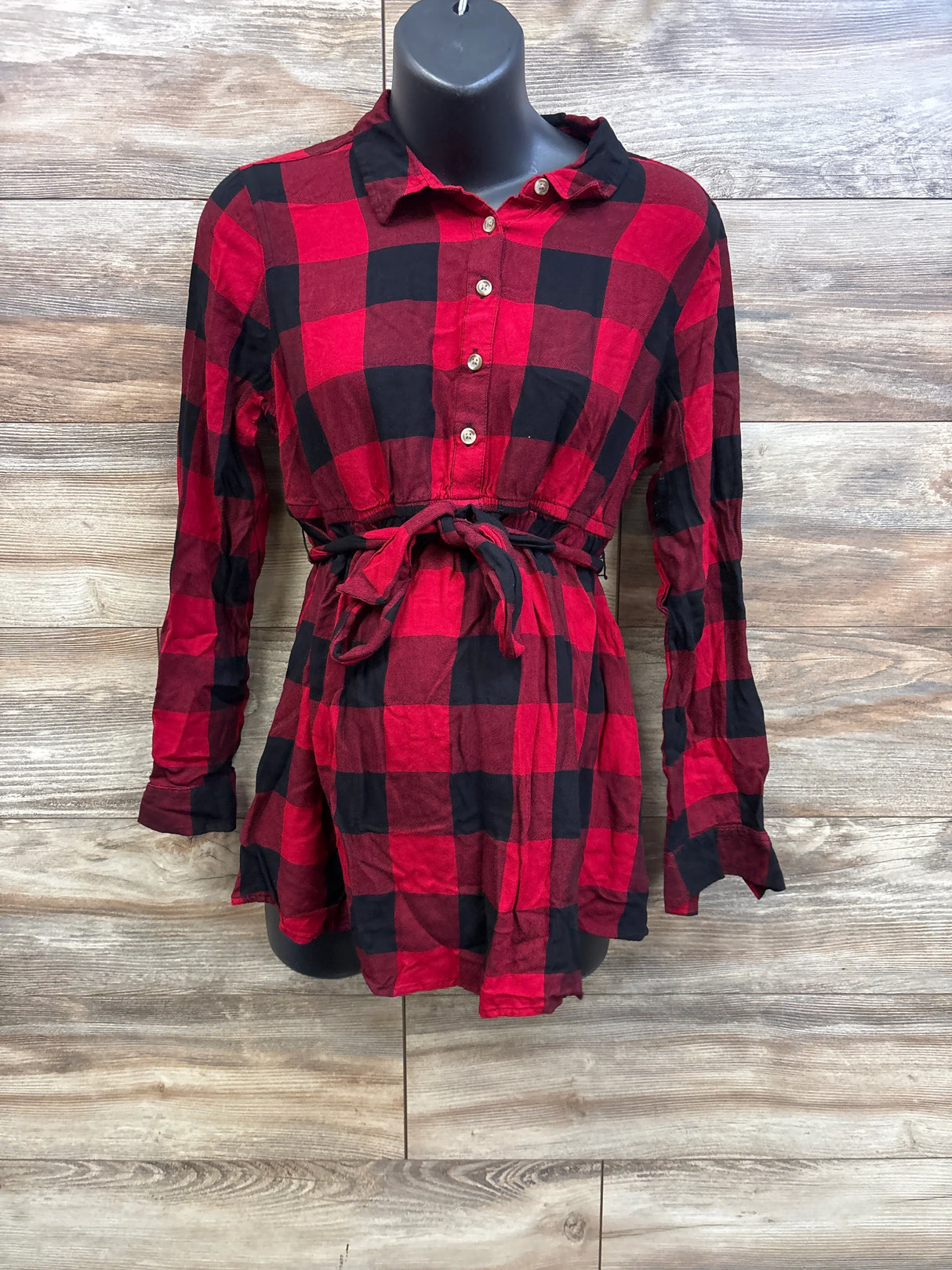 Sonoma Maternity Waist-Tie Buffalo Plaid Blouse Red sz Medium