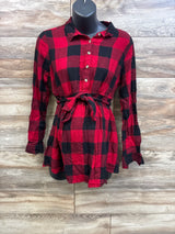 Sonoma Maternity Waist-Tie Buffalo Plaid Blouse Red sz Medium