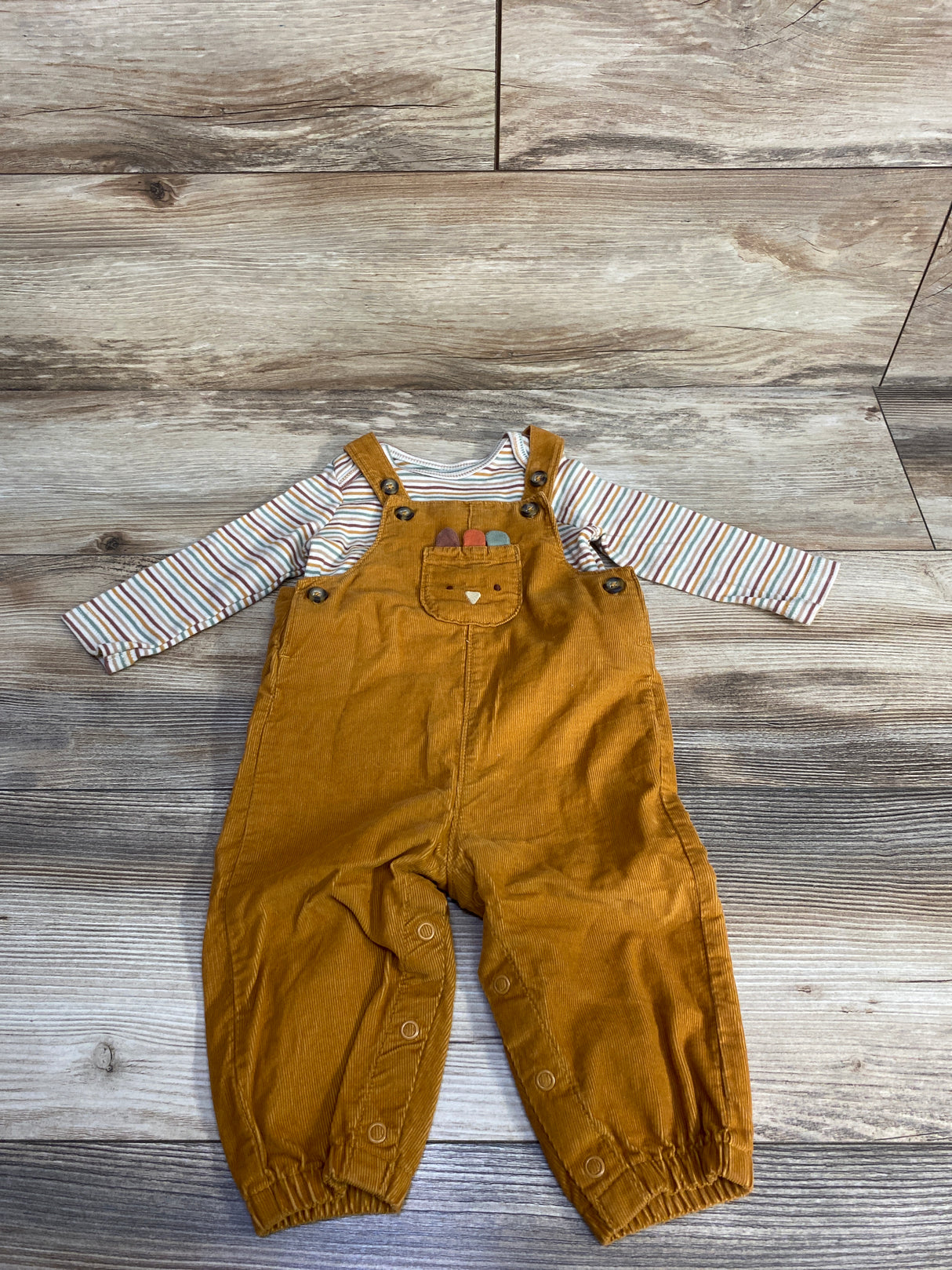 Just One You 2pc Turkey Corduroy Overall Set & Striped Shirt Set White sz 6m