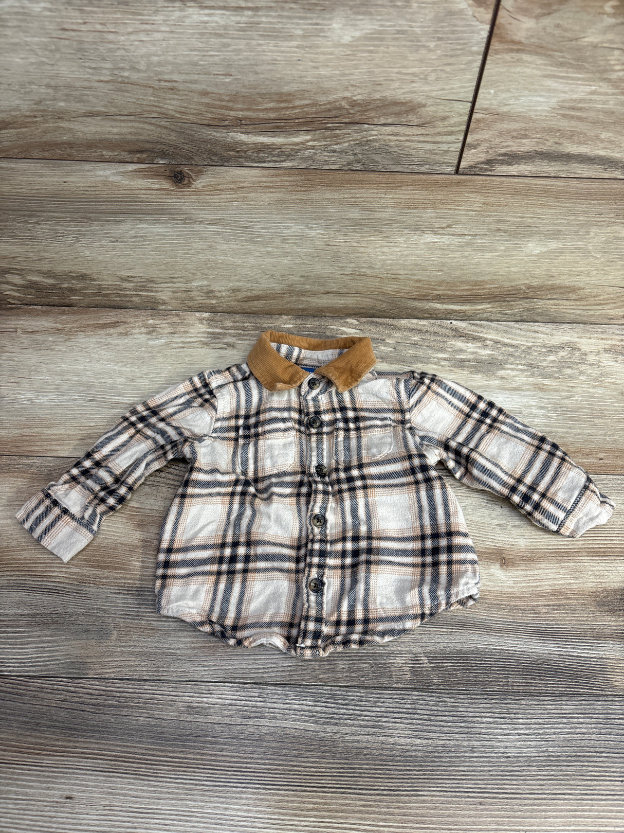 Old Navy Plaid Button Up Flannel Beige sz 6-12m