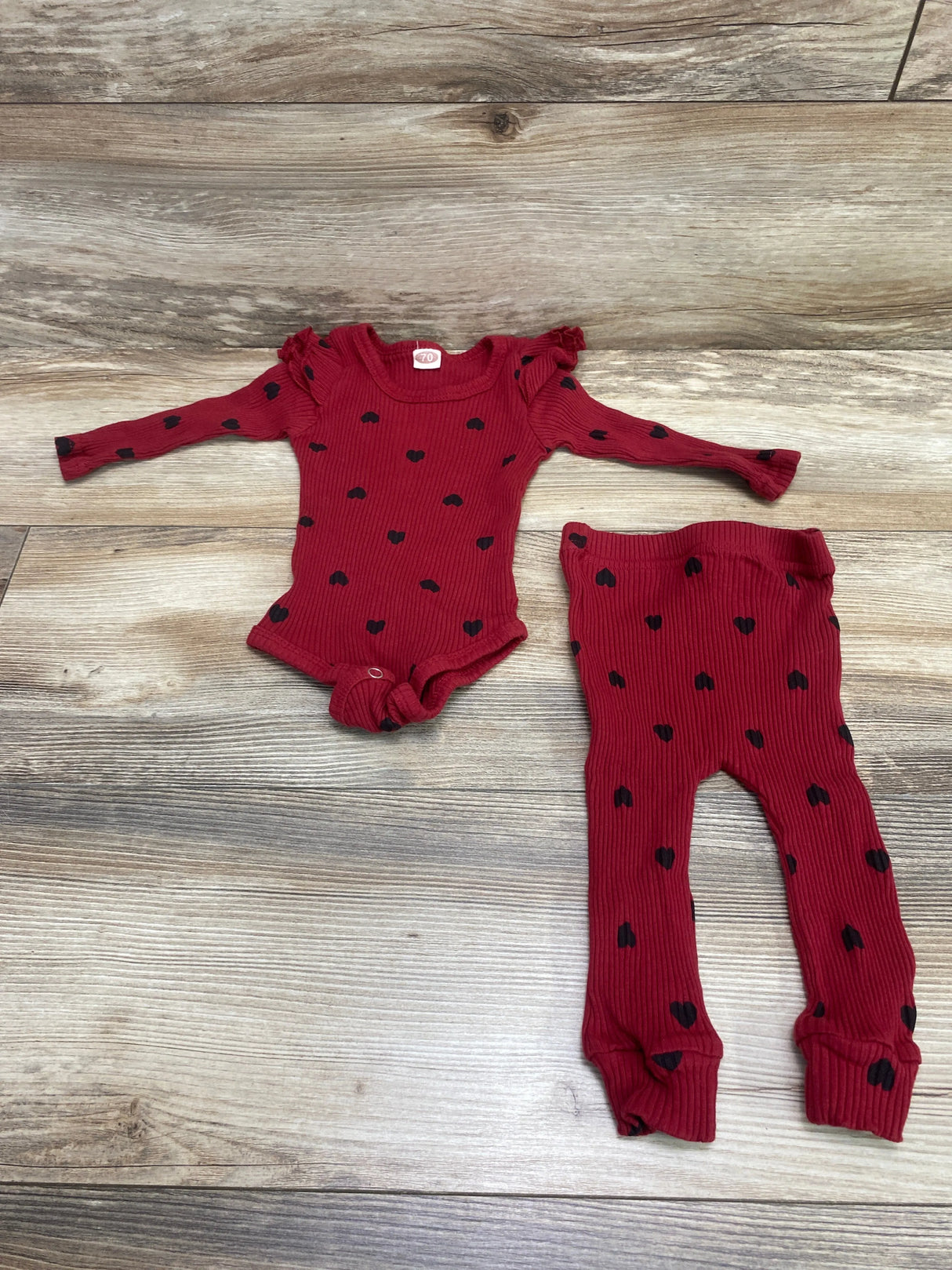 2pc Heart Print Ribbed Bodysuit & Pants Red sz 3-6m