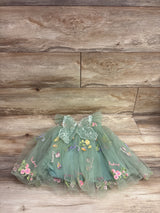 Butterfly Wing Embroidered Tulle Bodysuit Dress Green sz 12m
