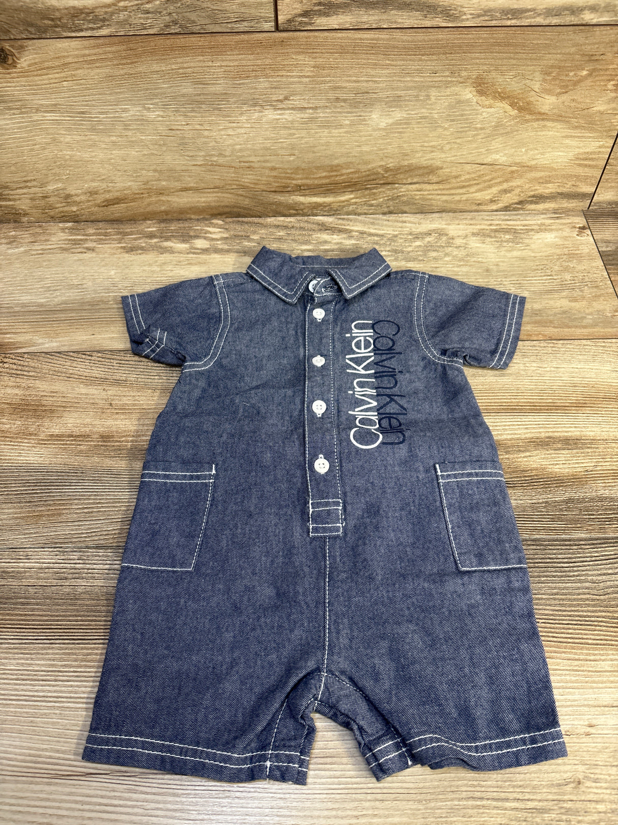 Calvin Klein Chambray Polo Shortie Romper Blue sz 6/9m