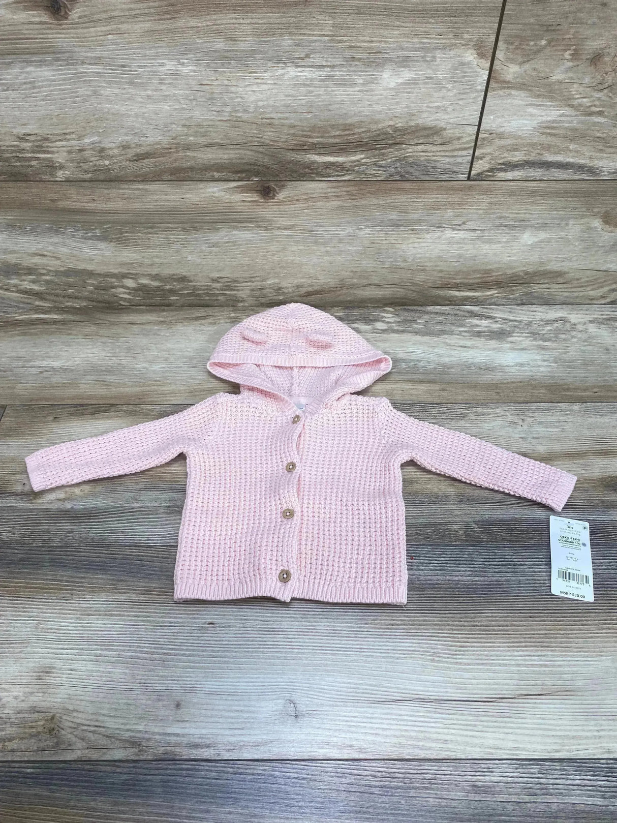 NEW Carter's Bear Hooded Knit Cardigan Pink sz 3m