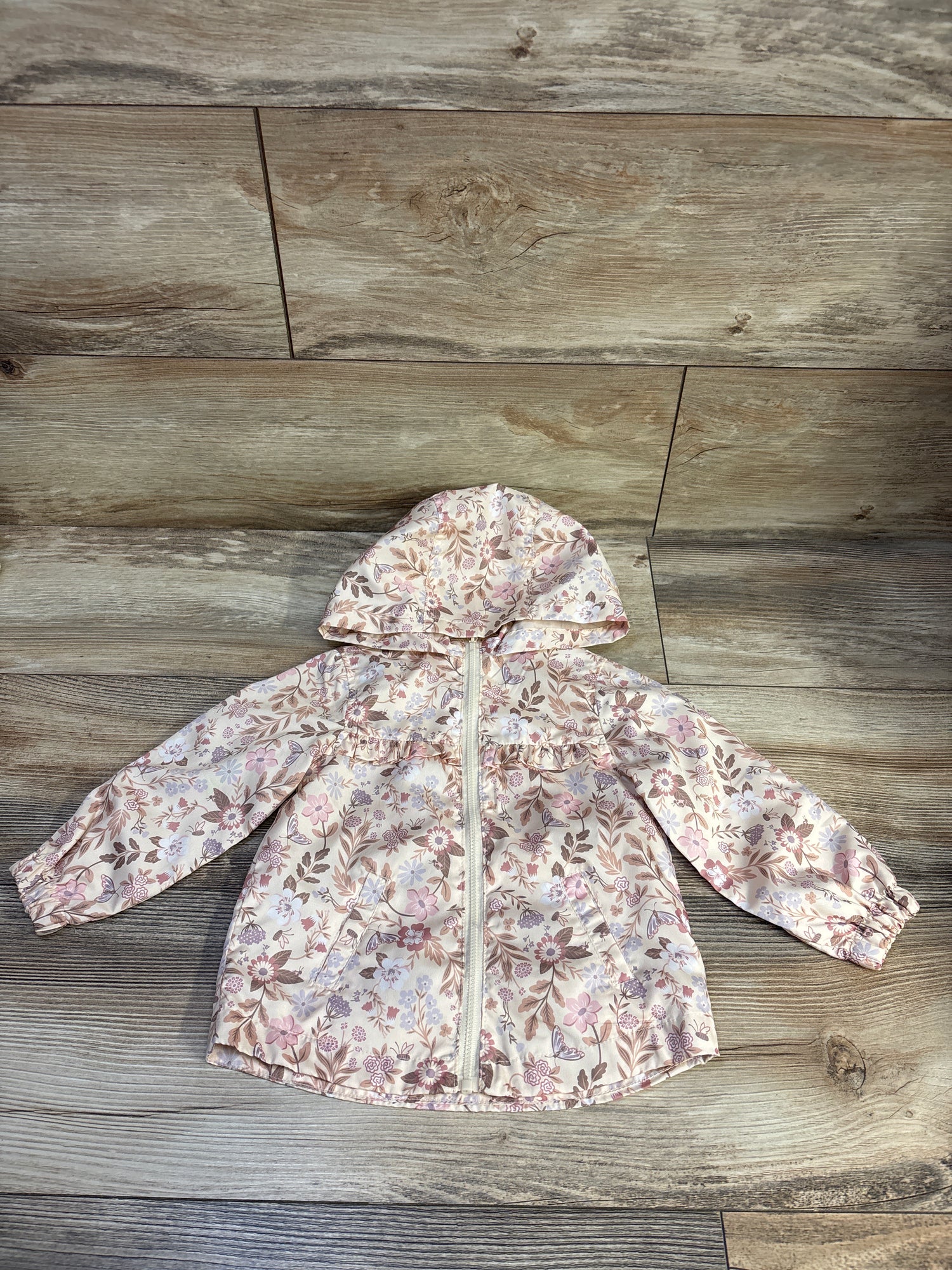 Max Studio Floral Hooded Windbreaker Beige sz 18m