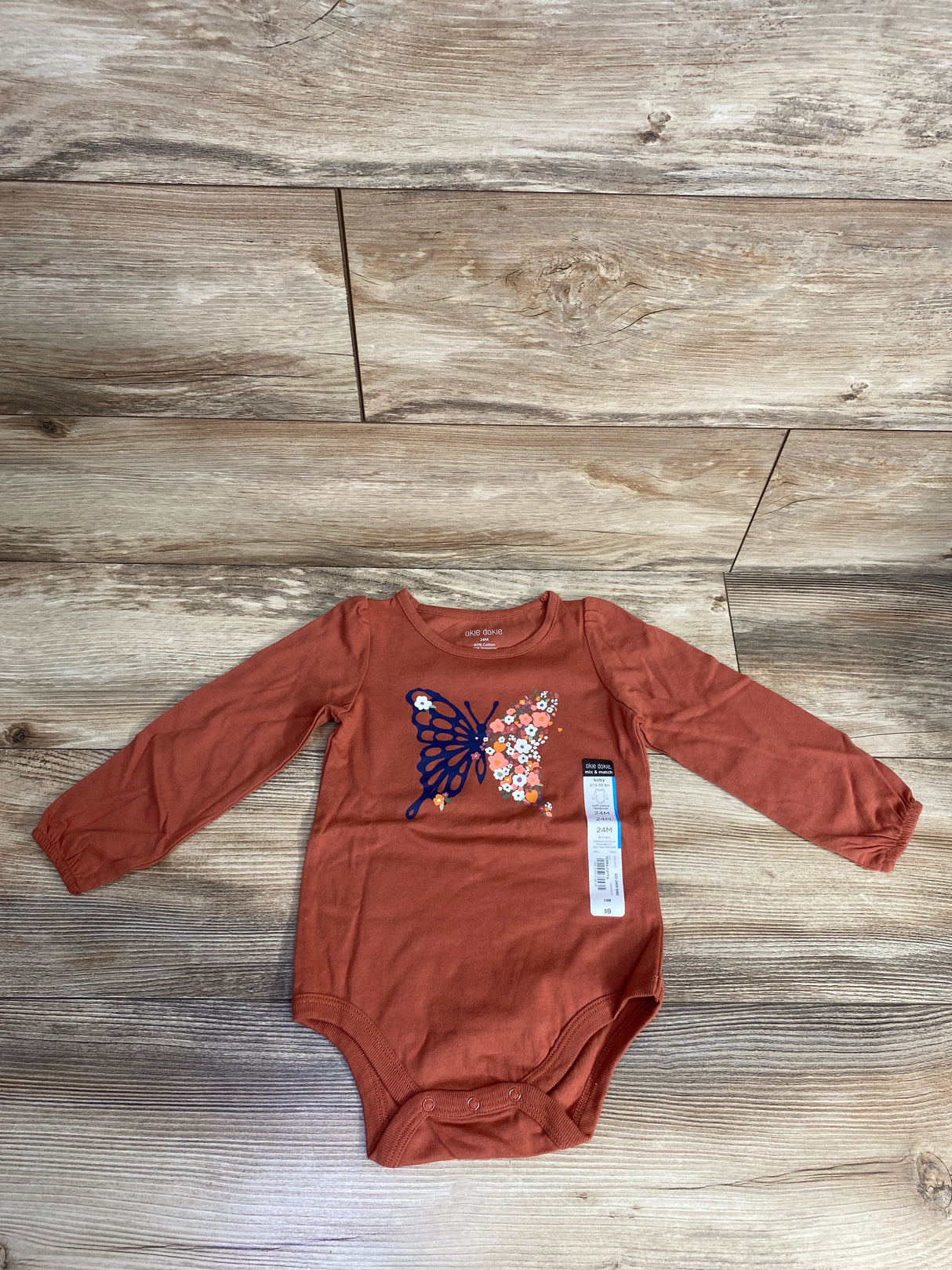 NEW Okie Dokie Long Puff Sleeve Bodysuit Terra Cotta sz 24m