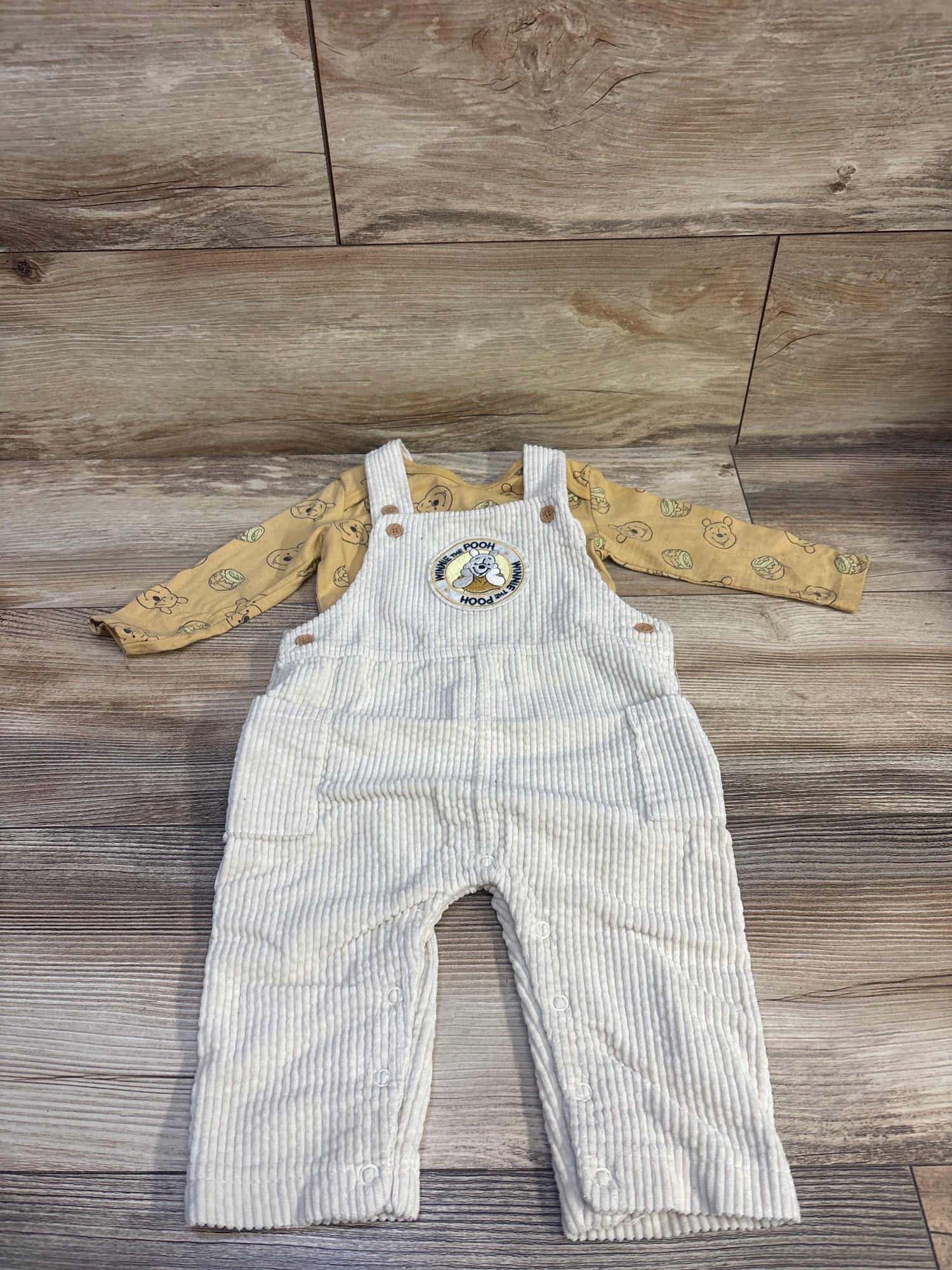 Disney Baby 2pc Winnie The Pooh Corduroy Overall Set Yellow sz 12m