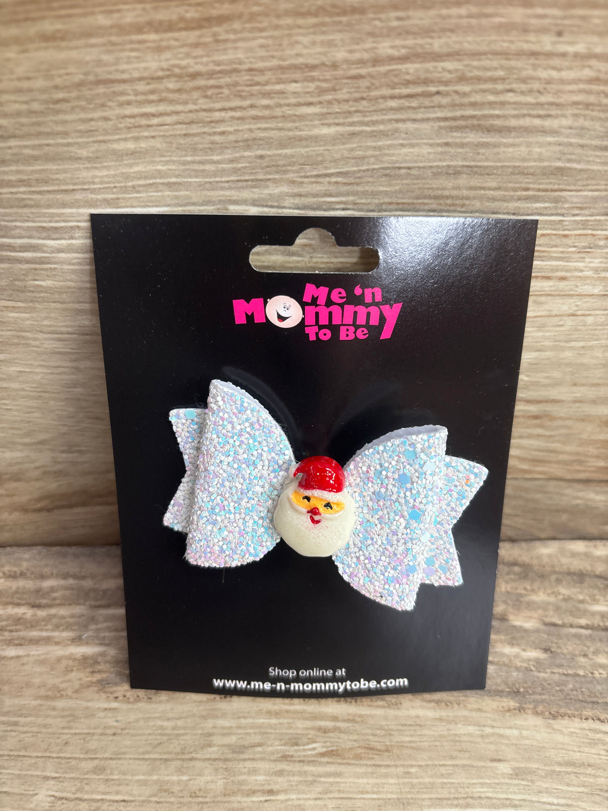 NEW Double-Layer Glitter Hair Bow w/ Santa Applique White