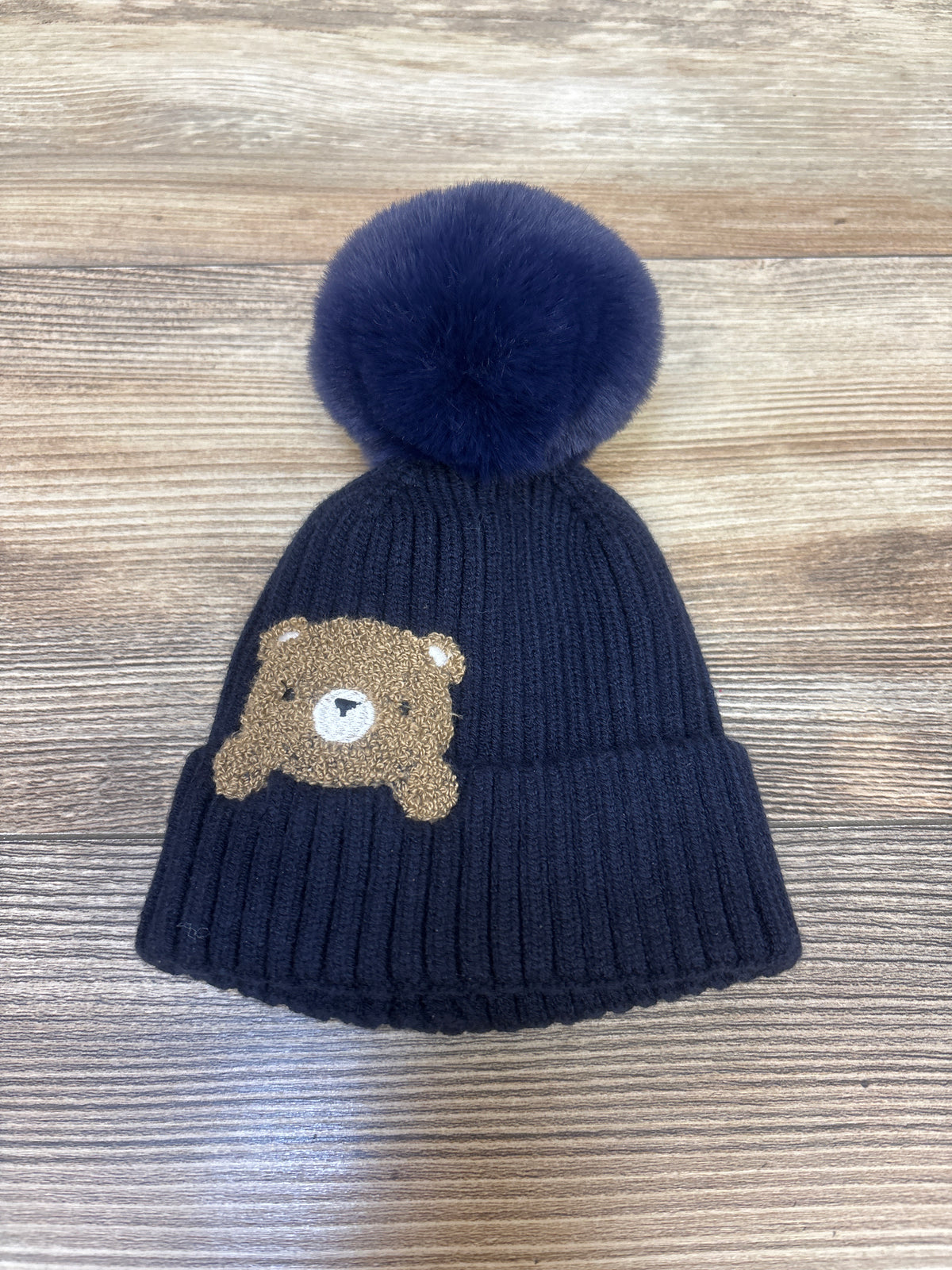 Rib-Knit Bear Pom-Pom Beanie Navy sz 0-12m