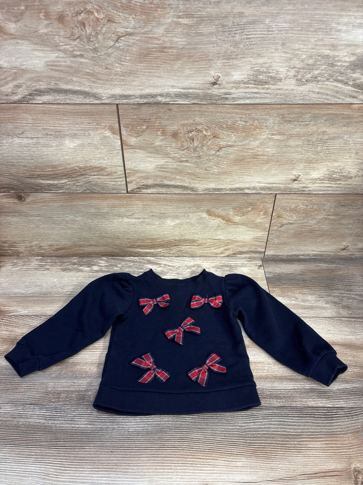 Janie & Jack Tartan Bow Sweatshirt Navy sz 2T