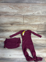 NEW L'oved Baby Smocked Footie & Lace Vest in Cranberry sz 9-12m