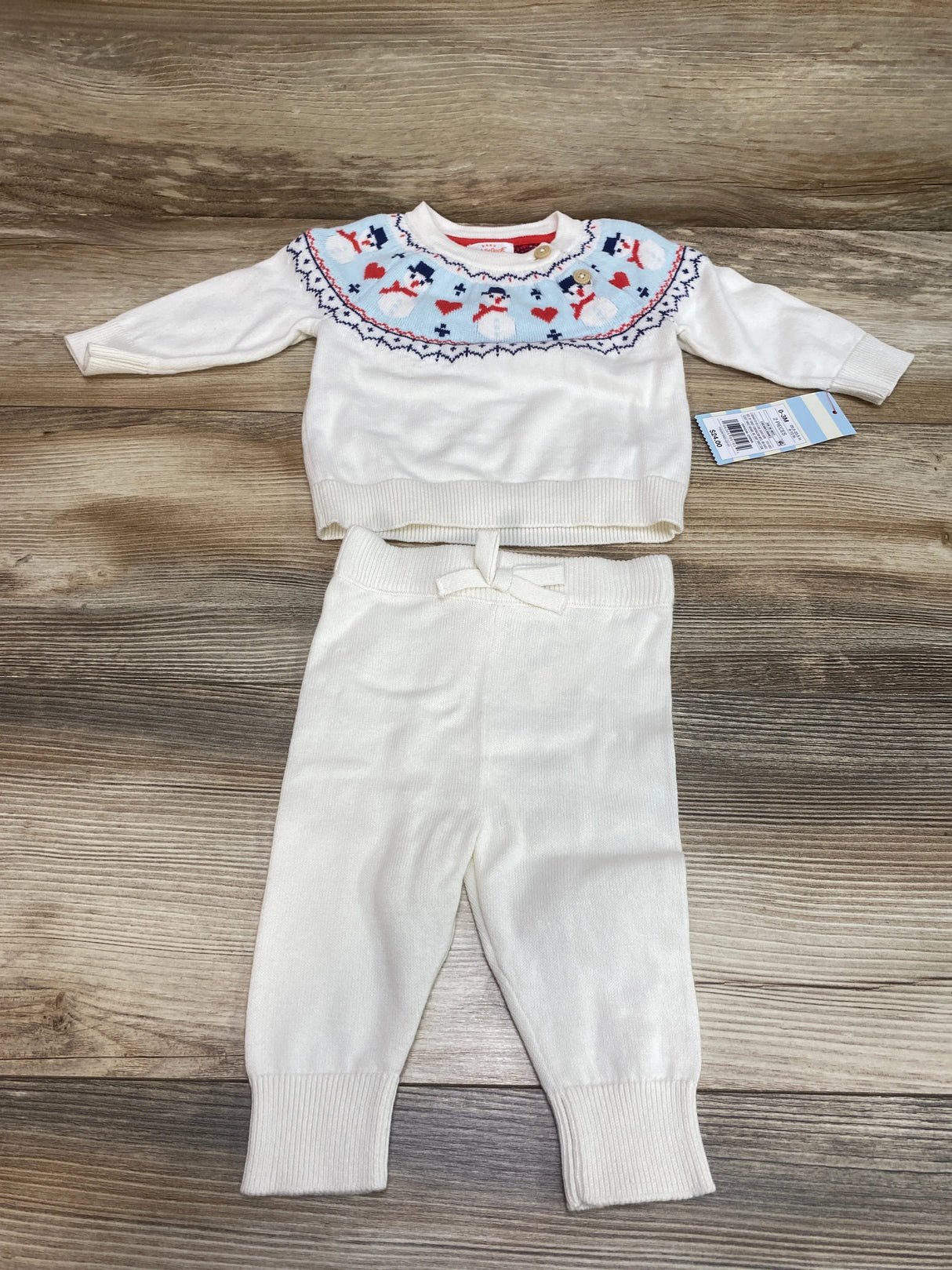 NEW Cat & Jack 2pc Snowman Fair Isle Sweater Set White sz 0-3m - Me n Mommy To Be