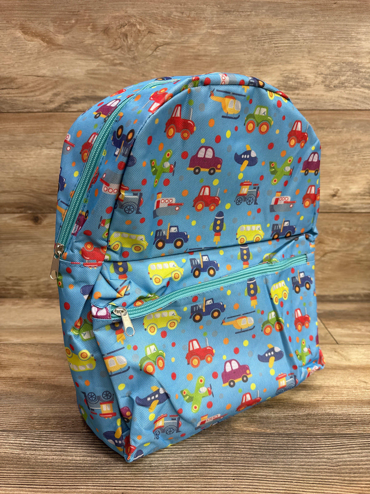 Amylove Vehicle Print School Backpack 15'' Blue
