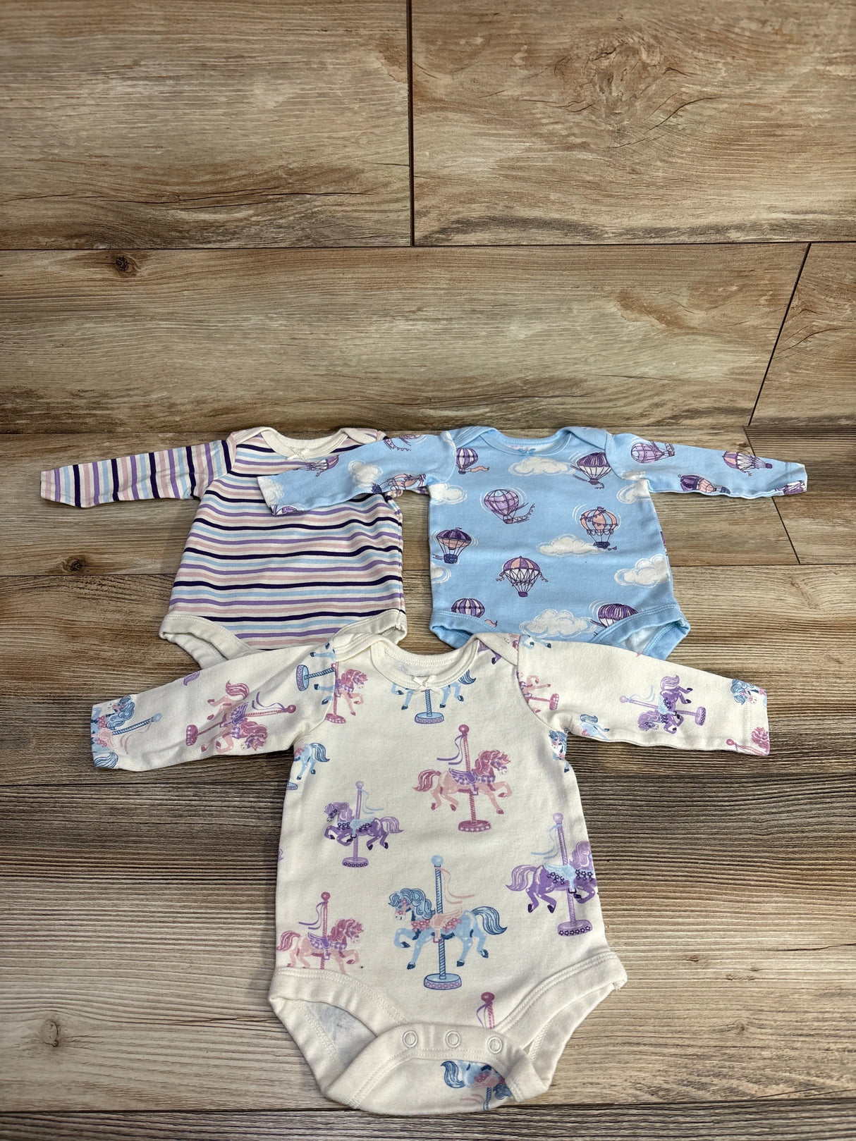 Member's Mark 3pk Hot Air Balloon Bodysuit Set Light Blue sz Newborn