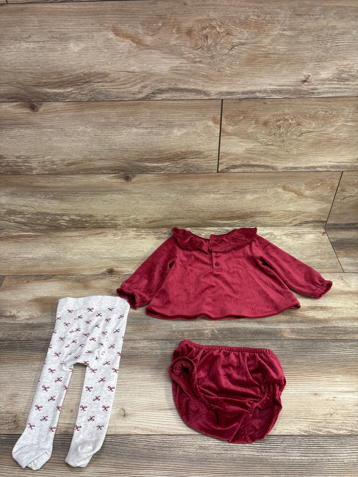 Just One You 3pc Velour Top, Bloomers, & Tights Set Red sz 9m